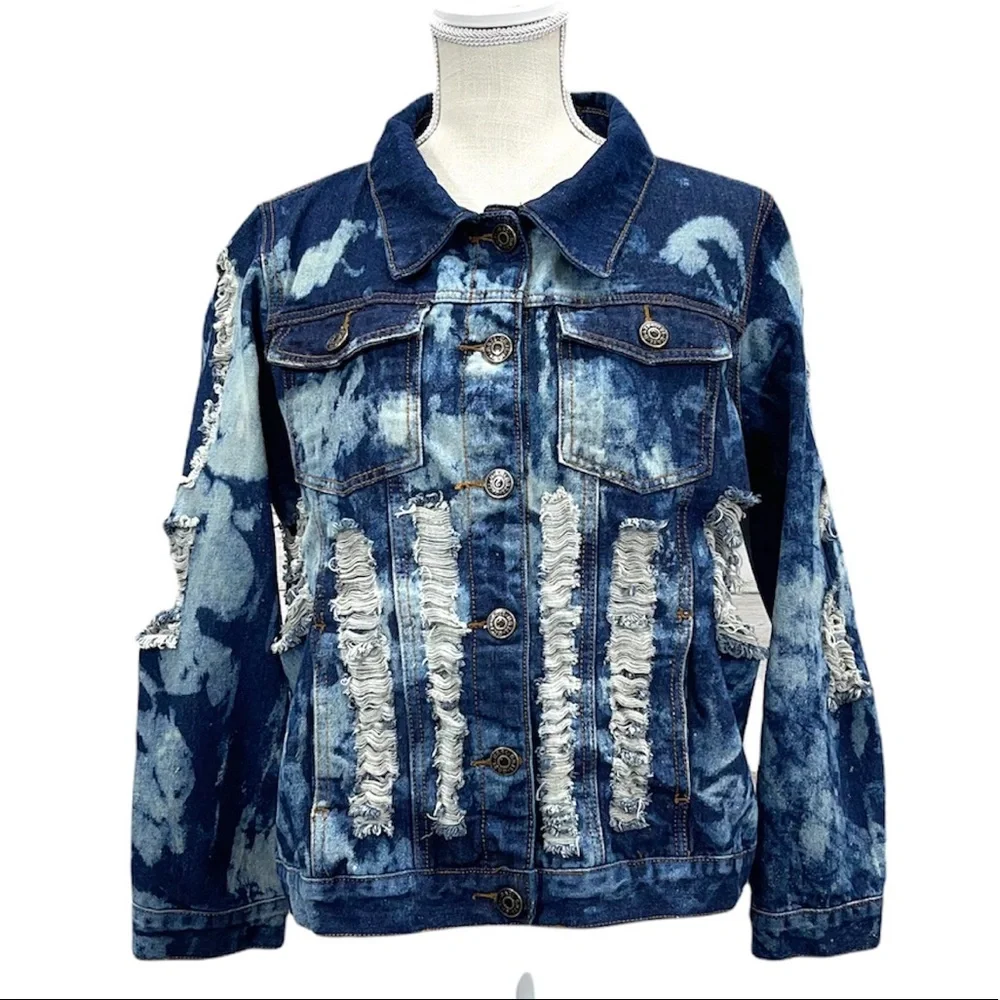 DAZL Women’s Plus Size Tie Dye Distressed Jean Jacket Size 2X - Picture 1 of 11